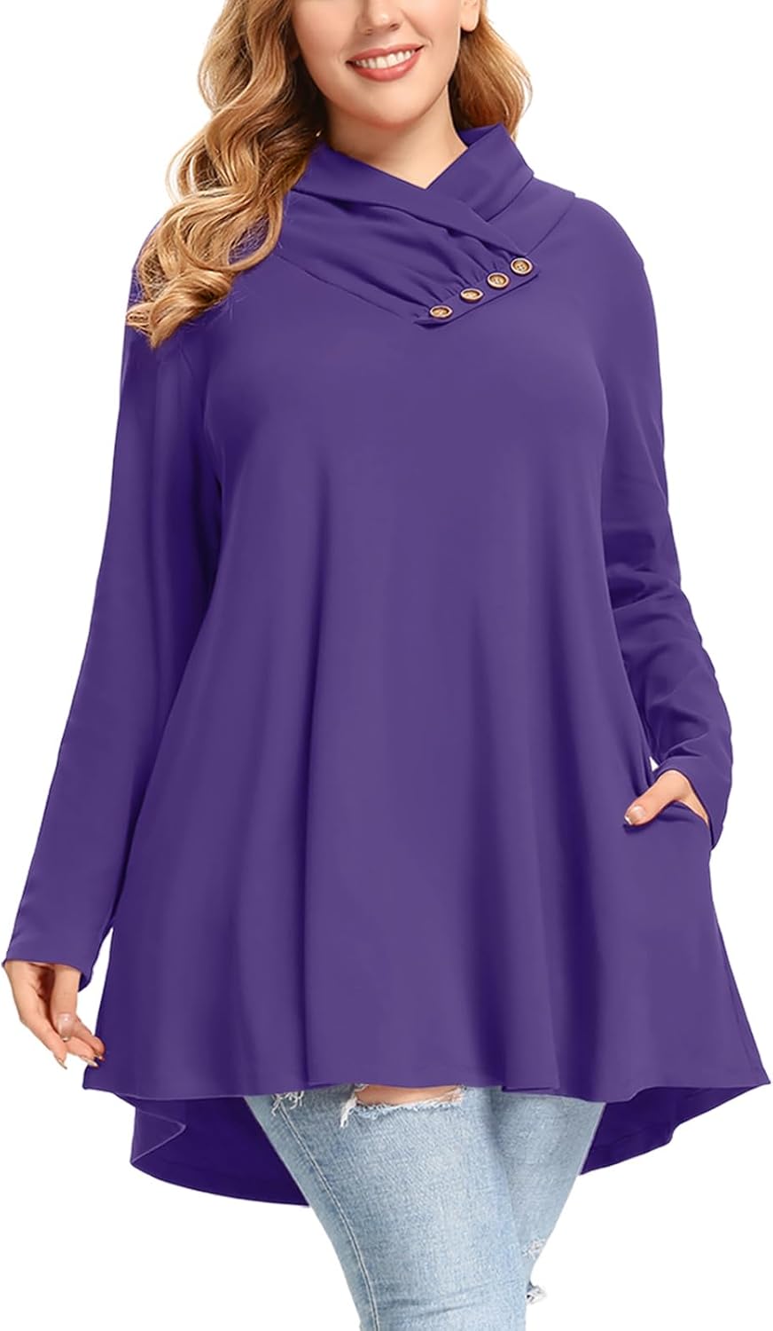 Stylish Plus Size Cowl Neck Sweatshirts With Pockets For Women