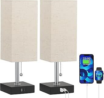 Bedside Lamps for Bedrooms Set of 2 with USB Ports for Convenience