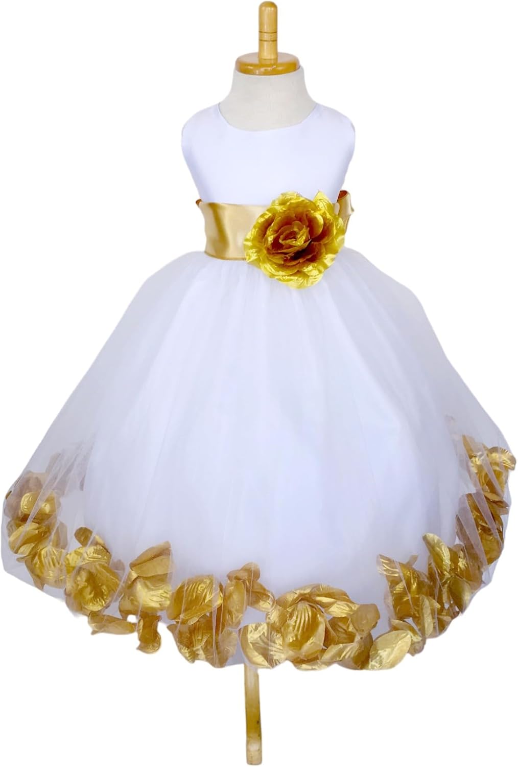 Rose Petal White Tulle Satin Flower Girl Gown for Special Events