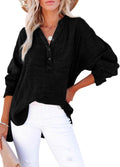 Dokotoo Womens Casual Button V Neck Long Sleeve Oversized Blouse
