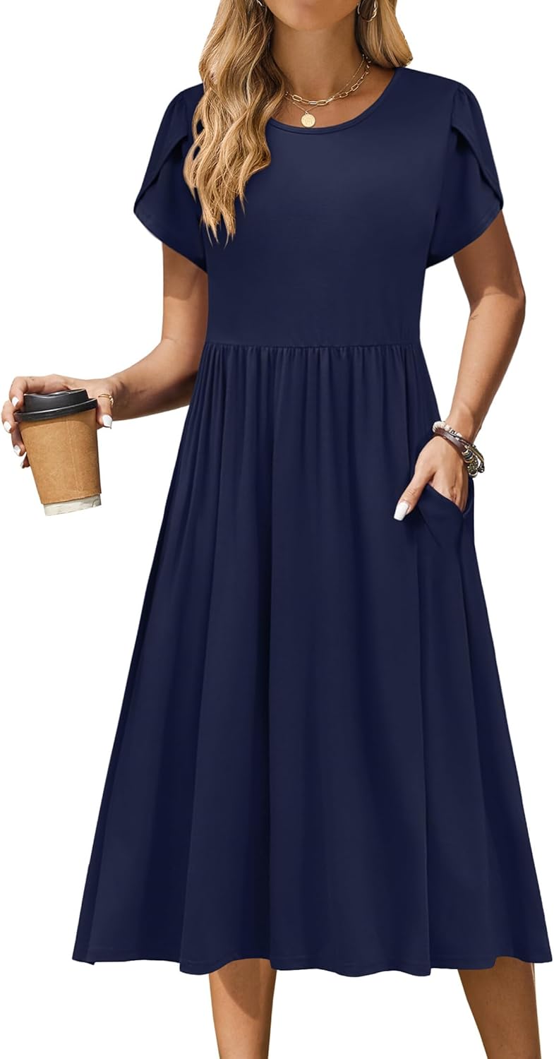 Zeagoo Women Summer Short Sleeve Midi Dress with Pockets