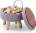 Grey Teddy Velvet Storage Ottoman Round Footrest - Compact Seat