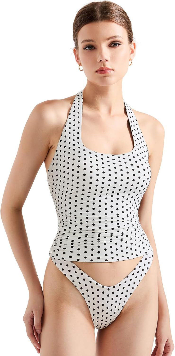 SUUKSESS Women Halter Tank Tops Double Lined Backless Y2K Style
