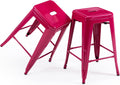 Hot Pink 24 in Metal Bar Stools Backless Counter Height Set of 2