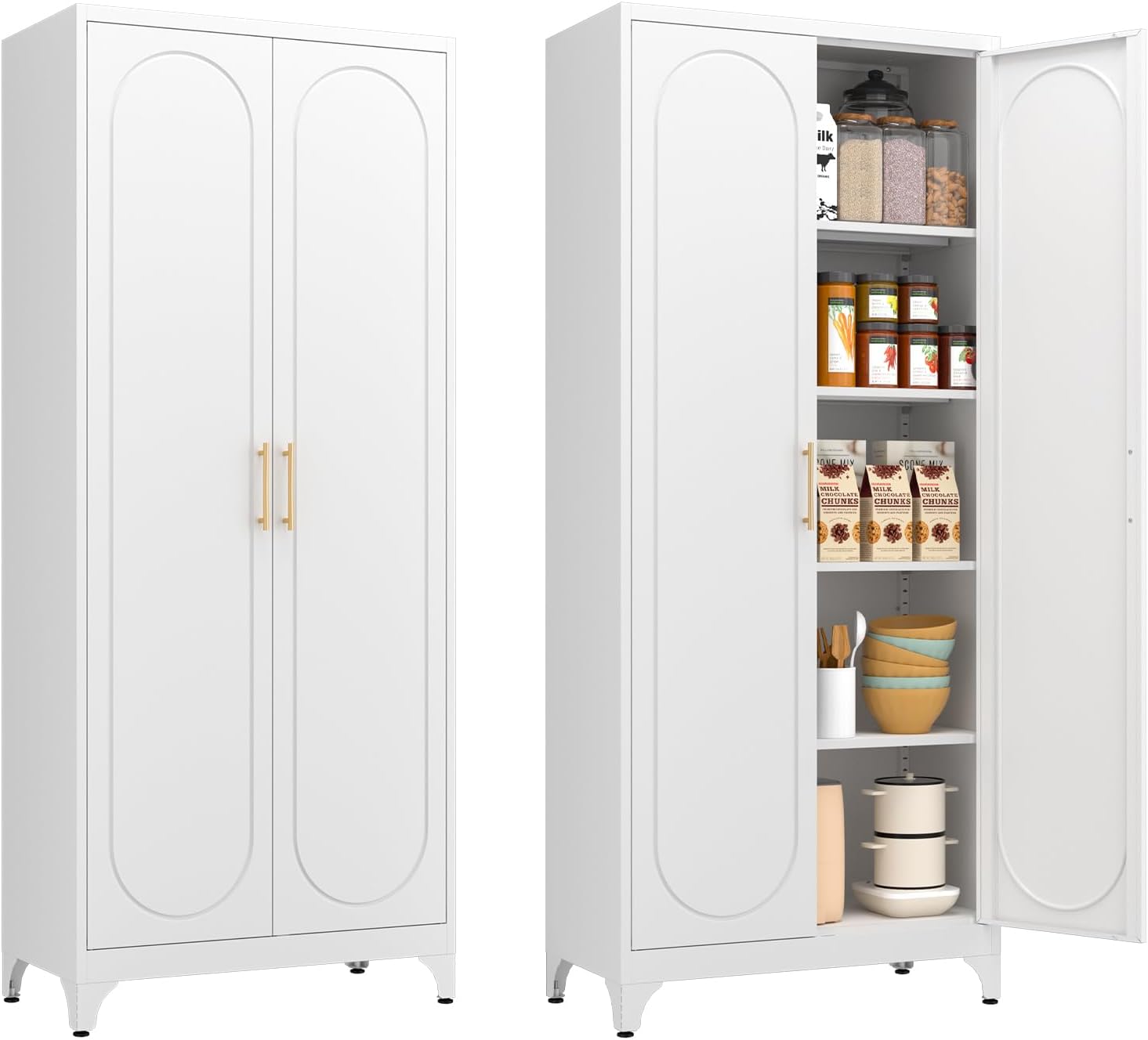 Metal Storage Cabinet with Doors and Shelves for Kitchen Use