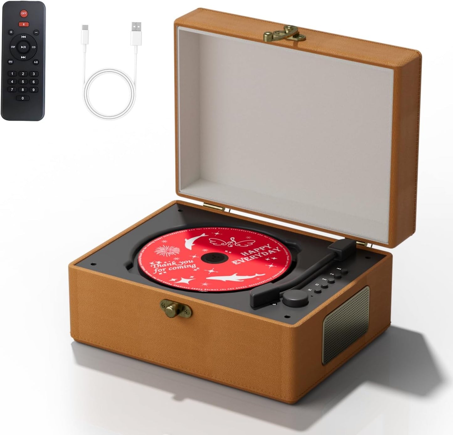 Rechargeable Leather CD Player with Speakers for Music Lovers