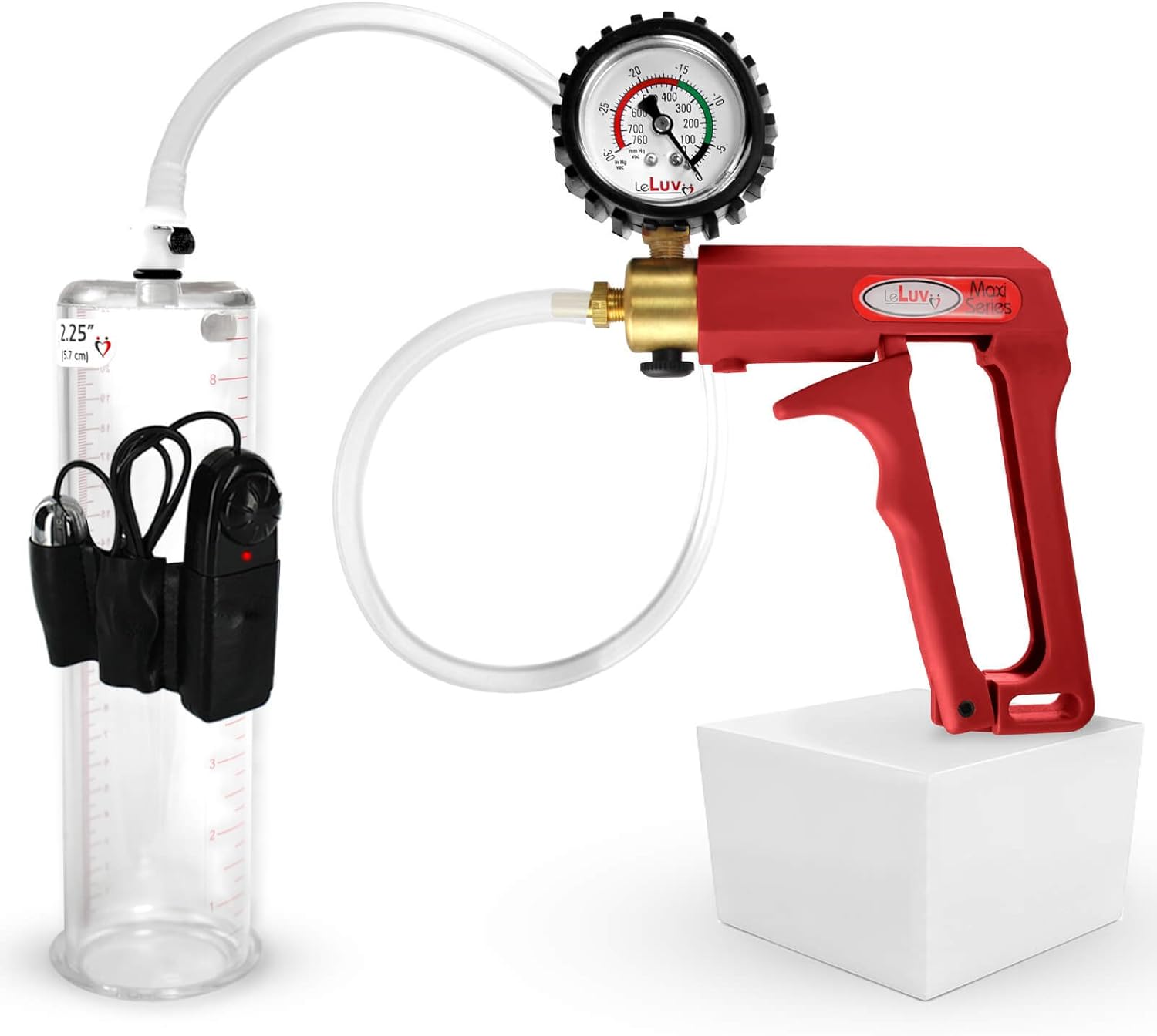 LeLuv Vibrating Penis Pump with Ergonomic Red Handle Design