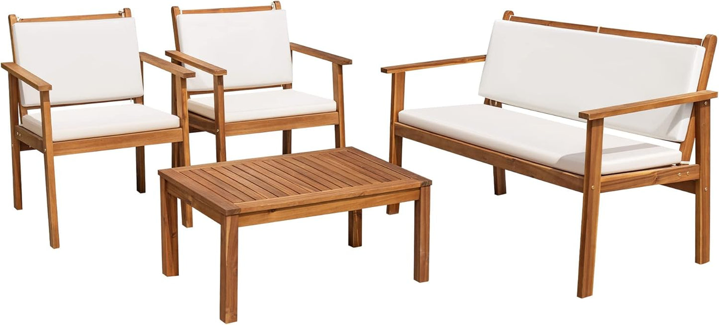 Flamaker Patio Furniture 4 Piece Outdoor Acacia Wood Set