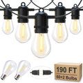 190FT Outdoor String Lights for Patio with 62 Shatterproof S14 Bulbs