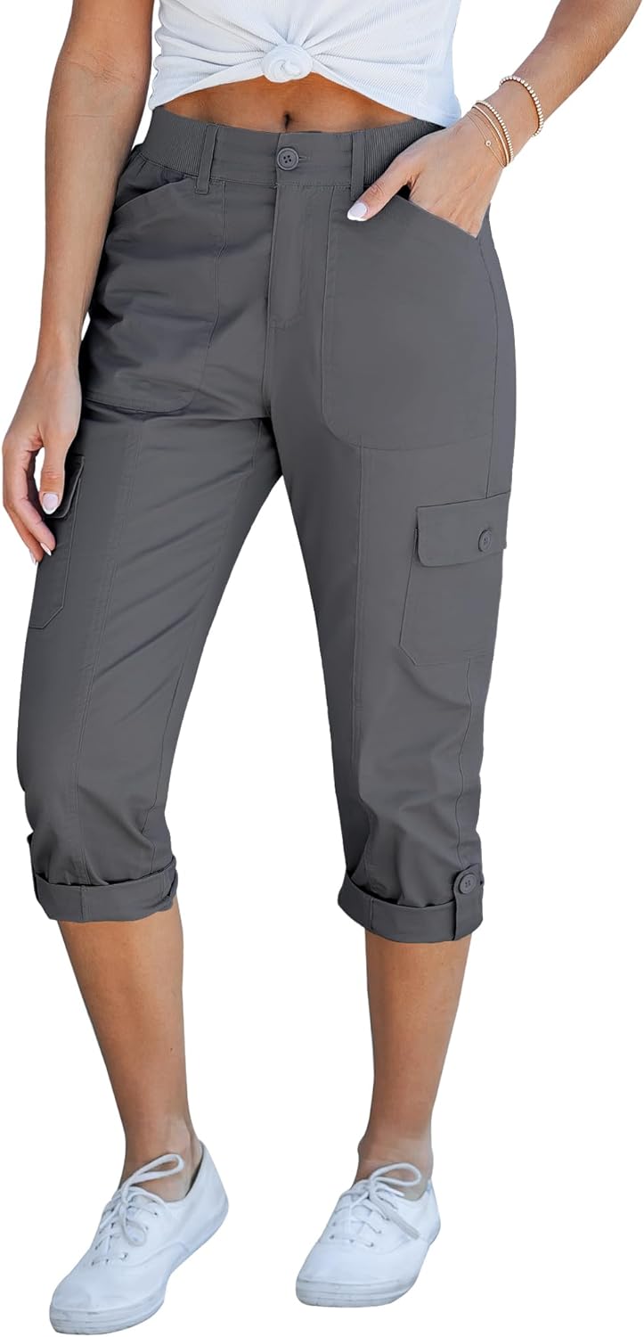 GRAPENT Cargo Capri Pants for Women - High Waisted Comfort