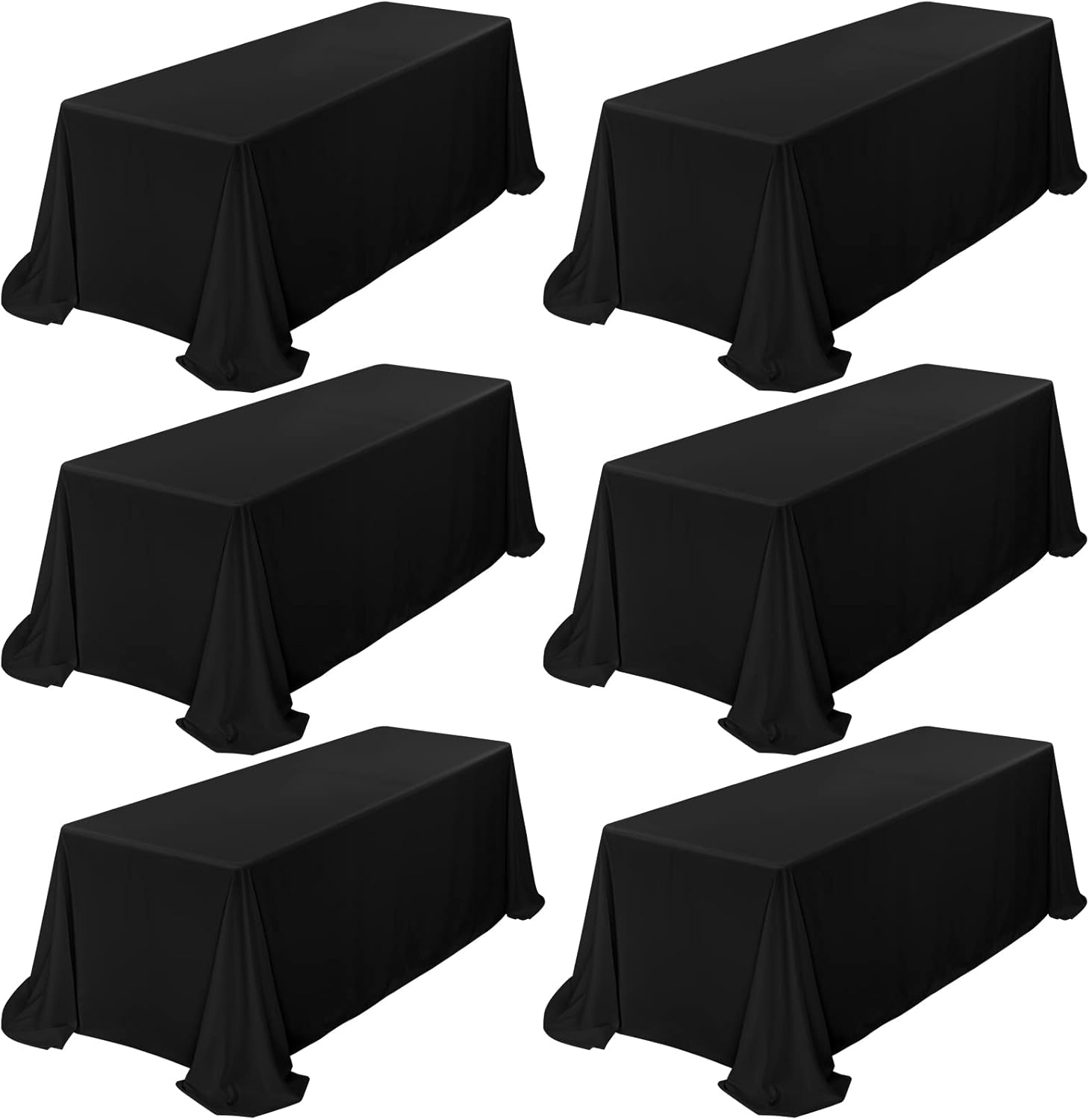 Showgeous 6 Pack Black Tablecloth 90 x 132 Inch for Events