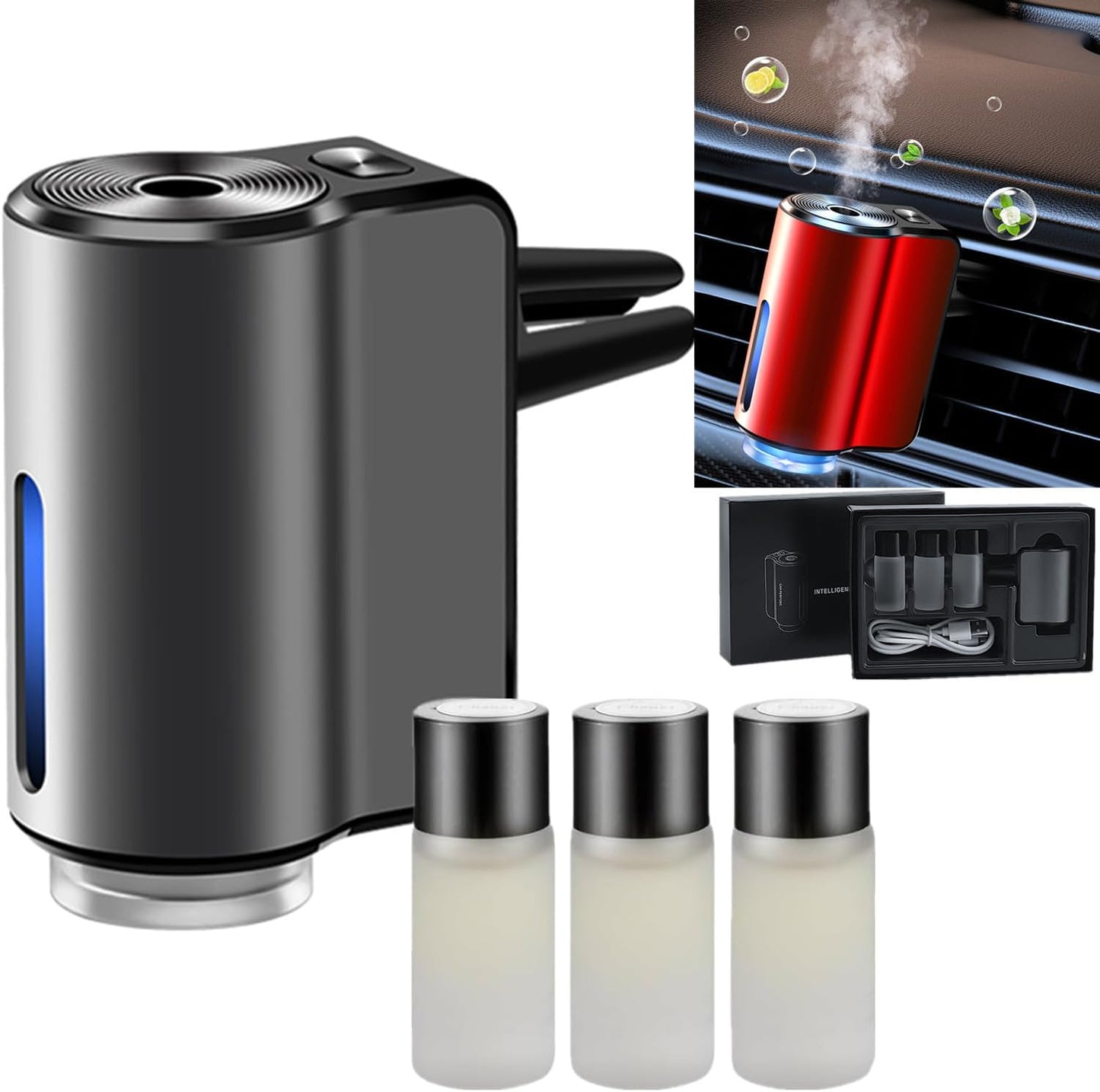 Smart Rechargeable Car Air Freshener, 3 Scents, Auto Diffuser