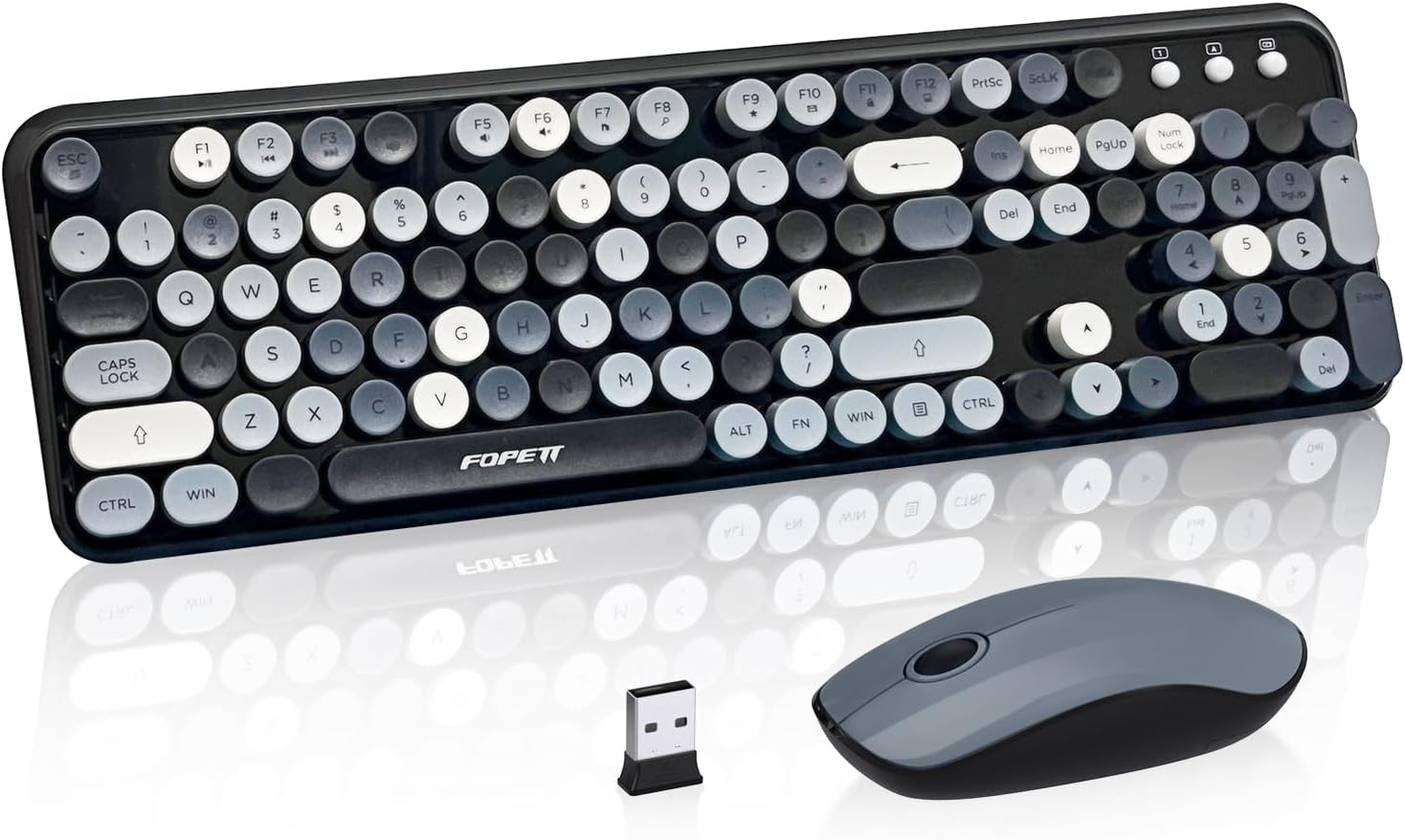 FOPETT Wireless Keyboard and Mouse Combo for Retro Typing Fun