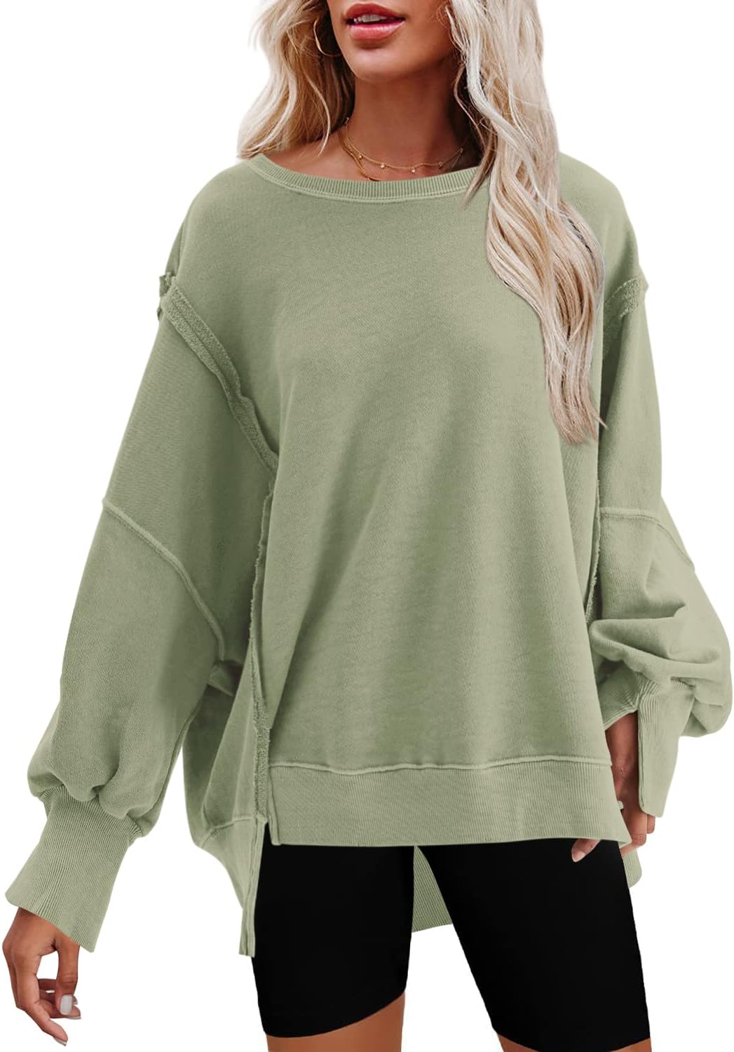 Nirovien Womens Oversized Crewneck Sweatshirt with Side Slits