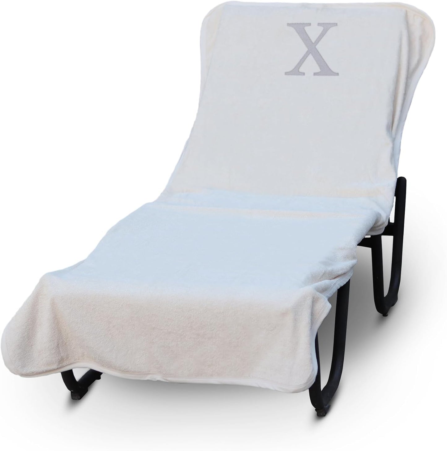 Luxury Hotel Monogrammed Pool Chaise Lounge Cover - White