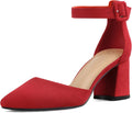 Women's Pointed Toe Low Chunky Heels Ankle Strap Pumps (Style 4WW6)