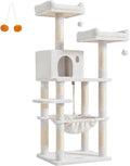 56.3-in Cream White Cat Tree with Hammock - Multi-Cat Condo