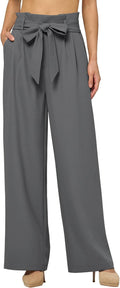 Wide Leg High Waisted Pants for Women - Belted Work Palazzo