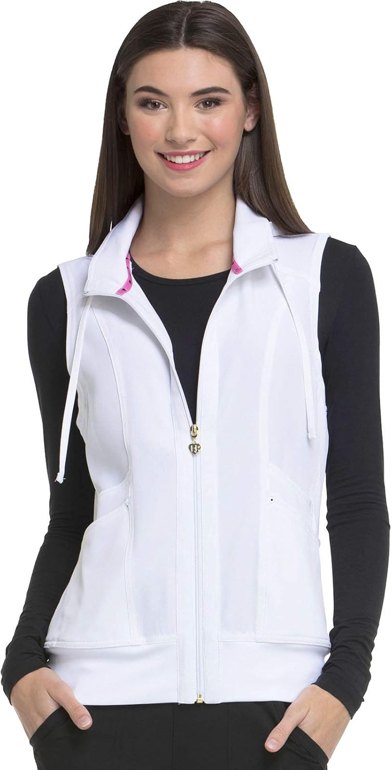 HeartSoul Zip Front Scrub Vest with Detachable Hood for Women