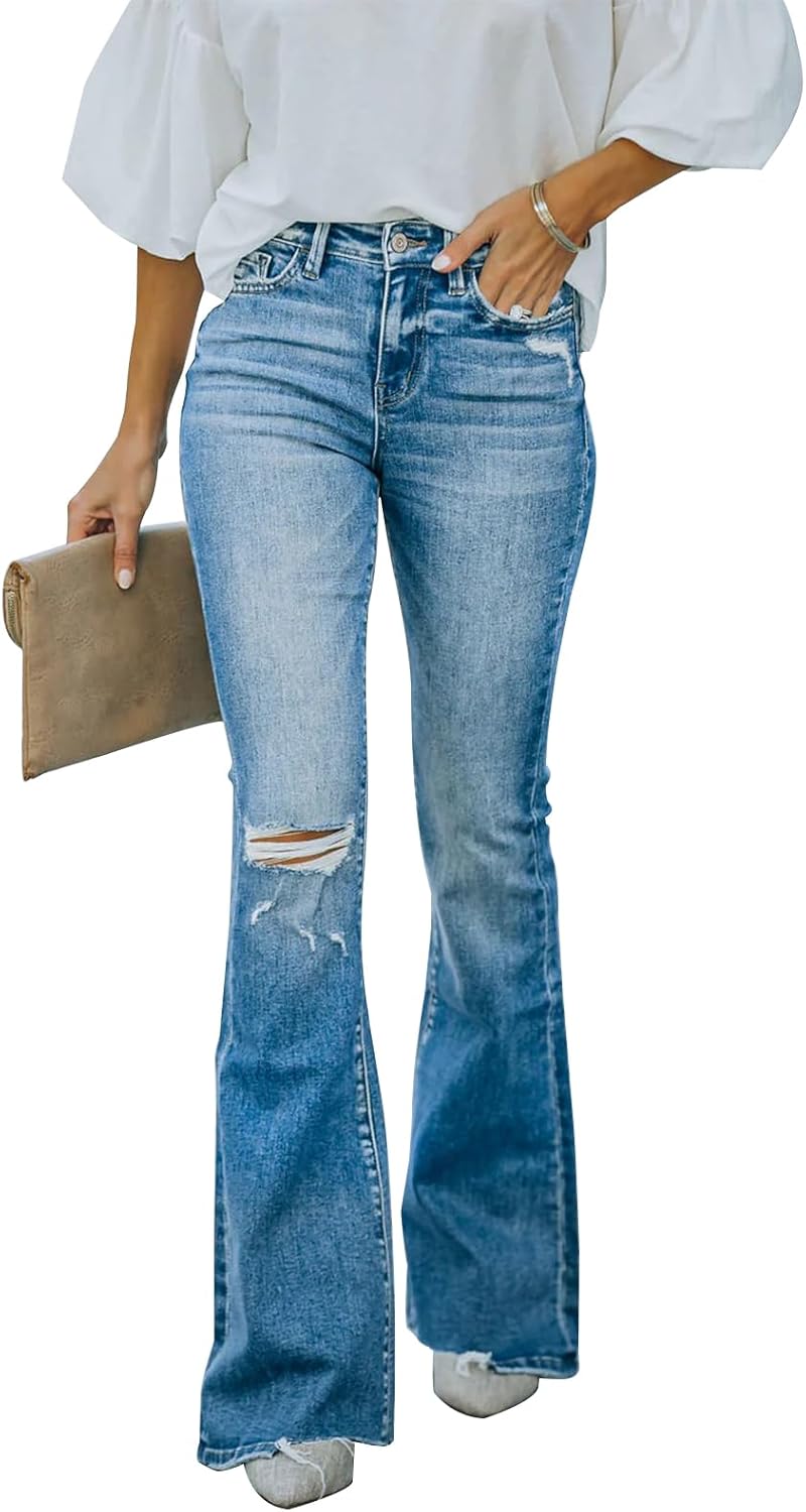 KUNMI Women's High Waisted Flare Bell Bottom Jeans for Style