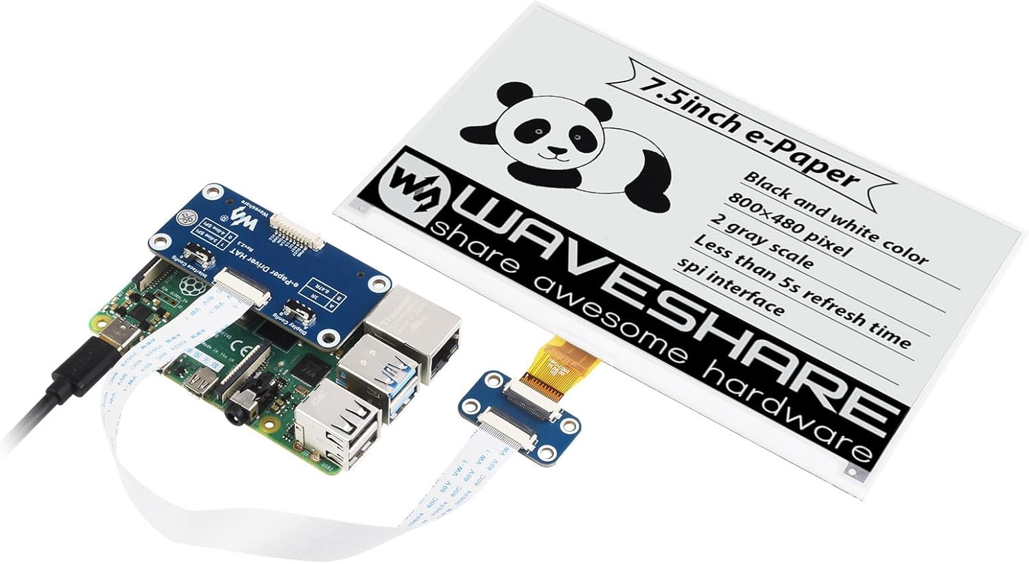 Waveshare 7.5inch E-Ink Display HAT for Raspberry Pi Projects