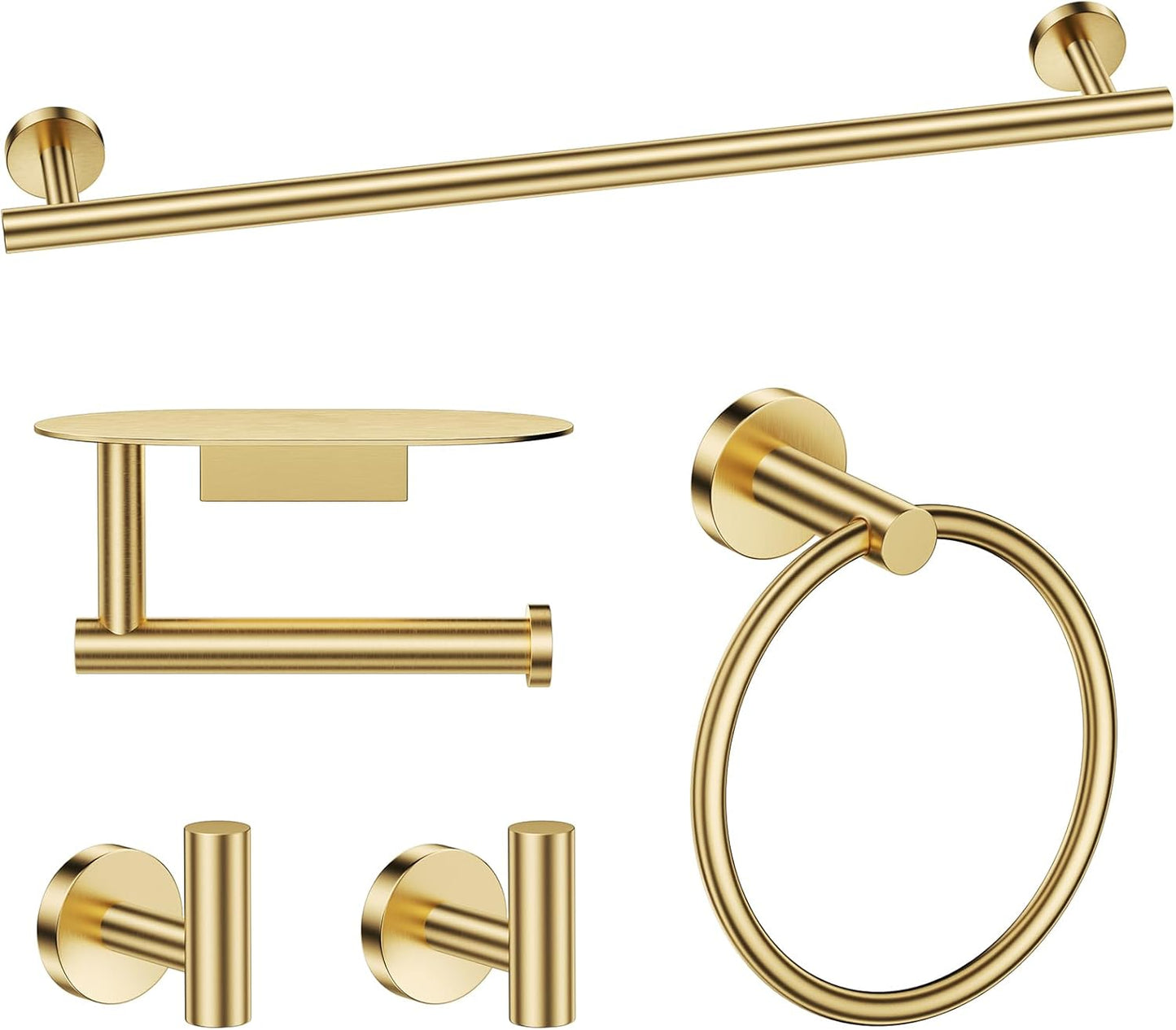 TURS Brushed Gold 5 Piece Bathroom Hardware Set for Elegance