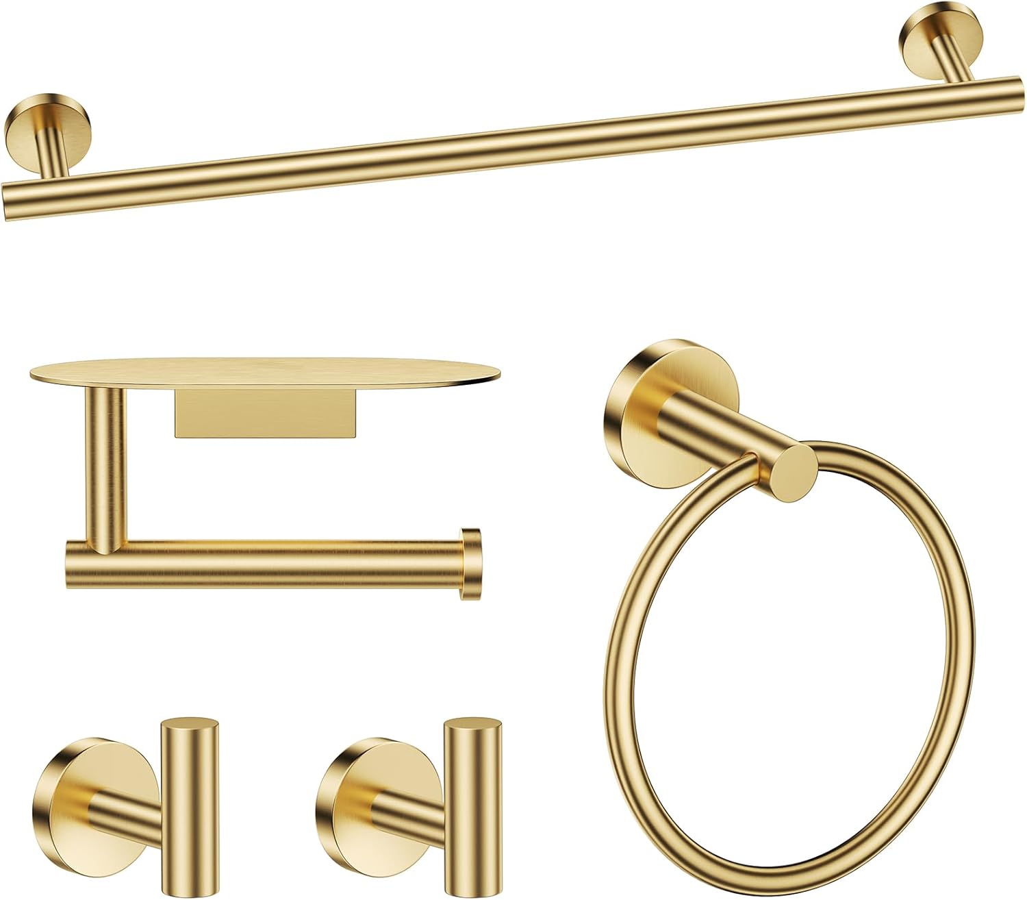 TURS Brushed Gold 5 Piece Bathroom Hardware Set for Elegance
