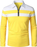 Mens Long Sleeve Polo Shirt Casual Slim Fit Patchwork - Stylish