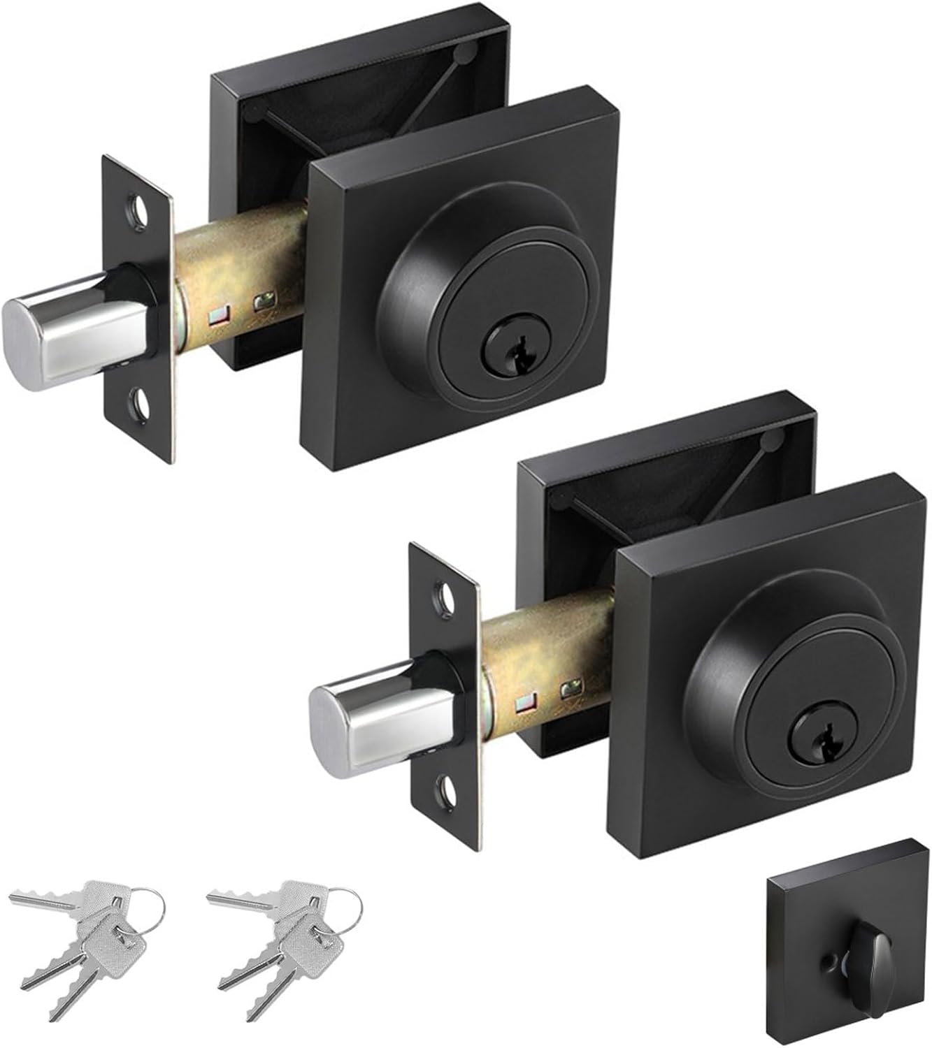 Matte Black Square Deadbolt Lock 2 Pack for Front Door Security