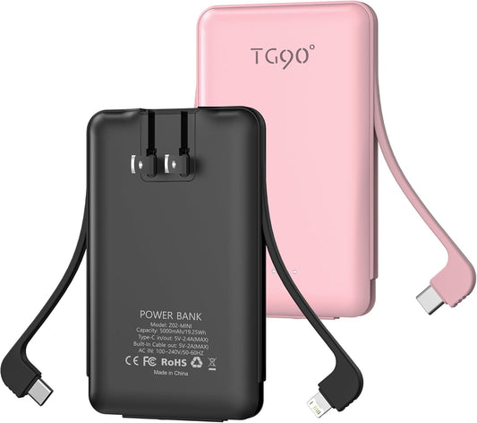 TG90 Portable Charger Power Bank with Built-in AC Plug and Cables
