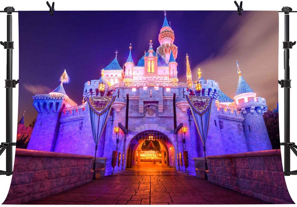 10x7Ft Disneyland Night Scene Fantasy Castle Background for Kids