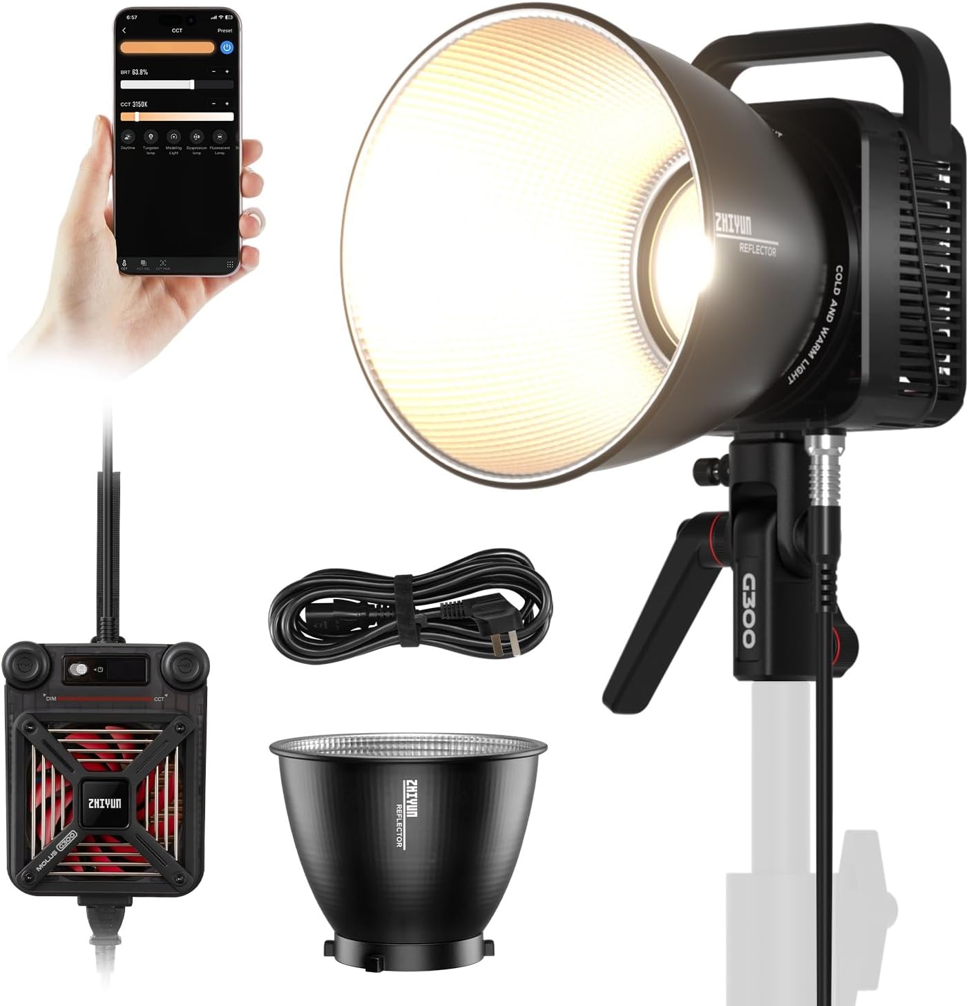ZHIYUN MOLUS G300: 300W Bi-Color LED Video Light with App Control