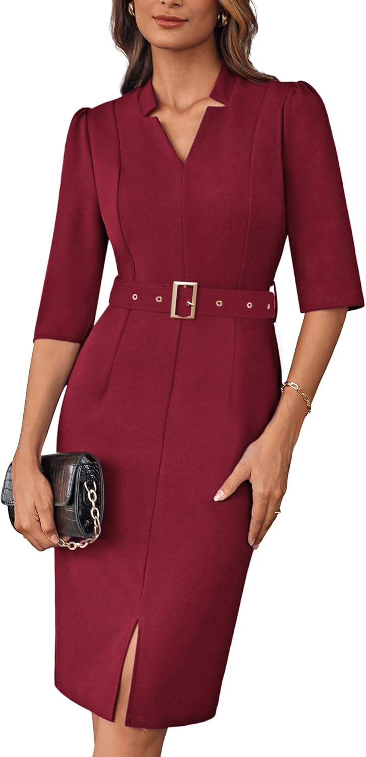 GRACE KARIN Women's Work Dress with 3/4 Sleeve and Belt