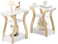 End Table Set of 2 with Charging Station - 3 Tier Side Tables with USB