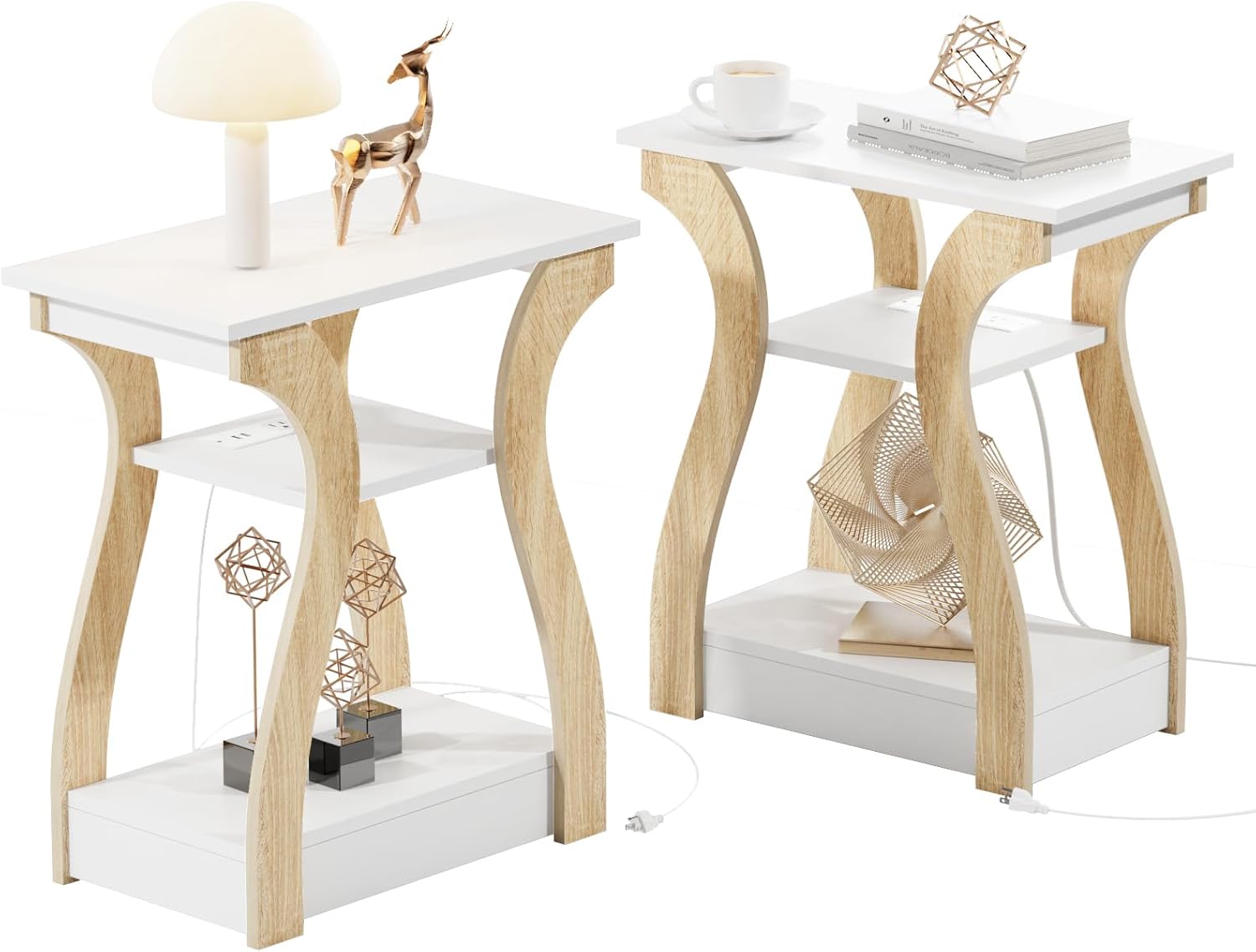 End Table Set of 2 with Charging Station and USB Ports