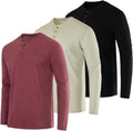 Mens Henley T-Shirt 3-Pack - Cotton Blend Short & Long Sleeve