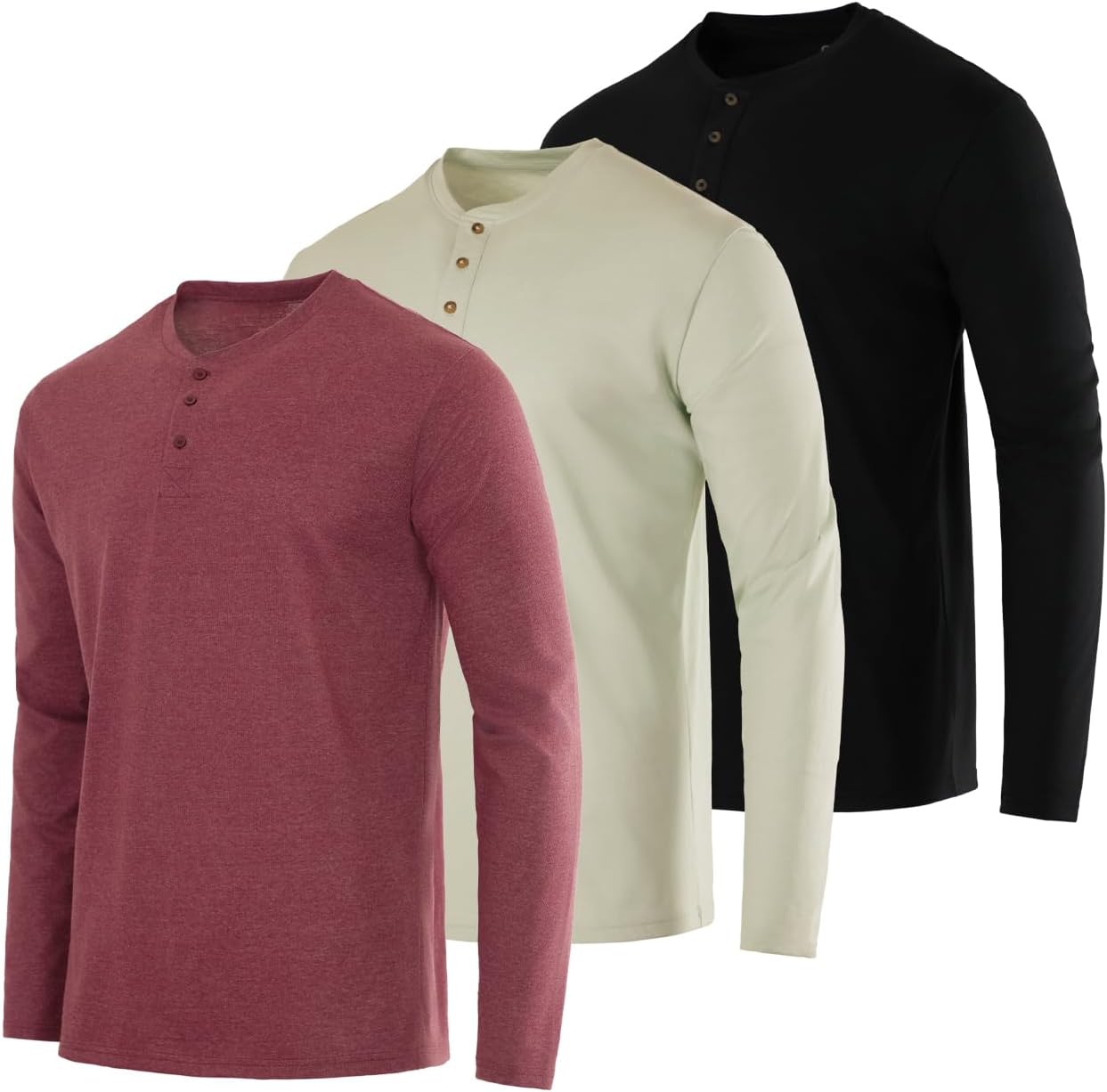 Real Essentials 3 Pack Men's Cotton Henley T-Shirts for All Occasions