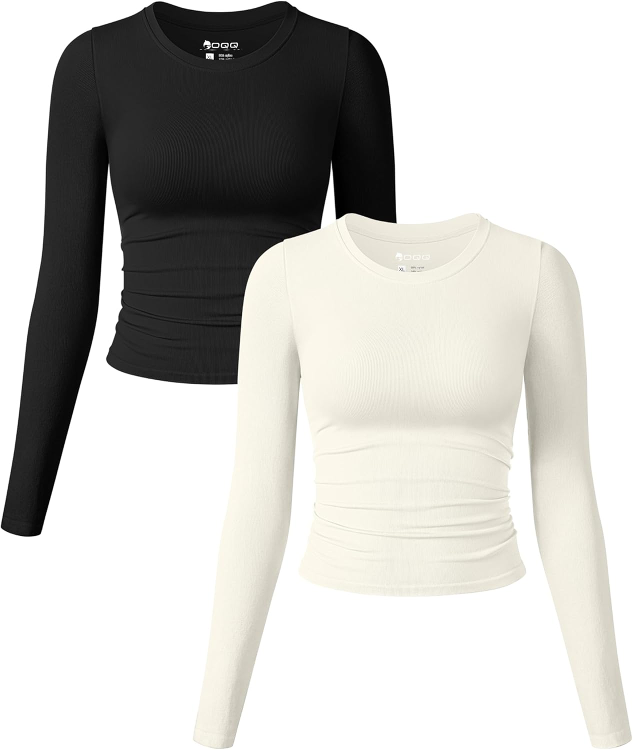OQQ Womens 2 Piece Long Sleeve Crew Neck Fitted Tee Shirts