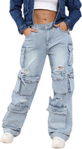 ThusFar Women's High Waist Baggy Cargo Jeans - Wide Leg Streetwear