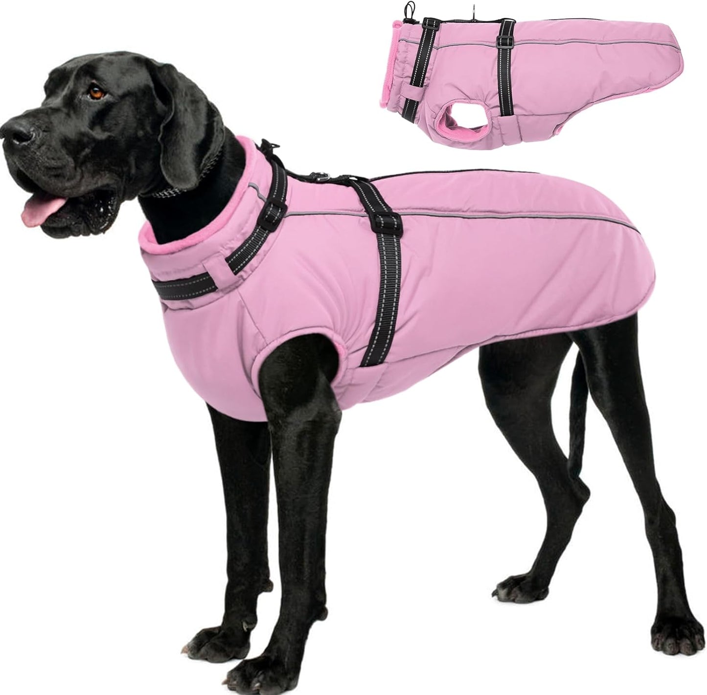 Lelepet Dog Coat for Large Dogs Waterproof Jacket with Harness