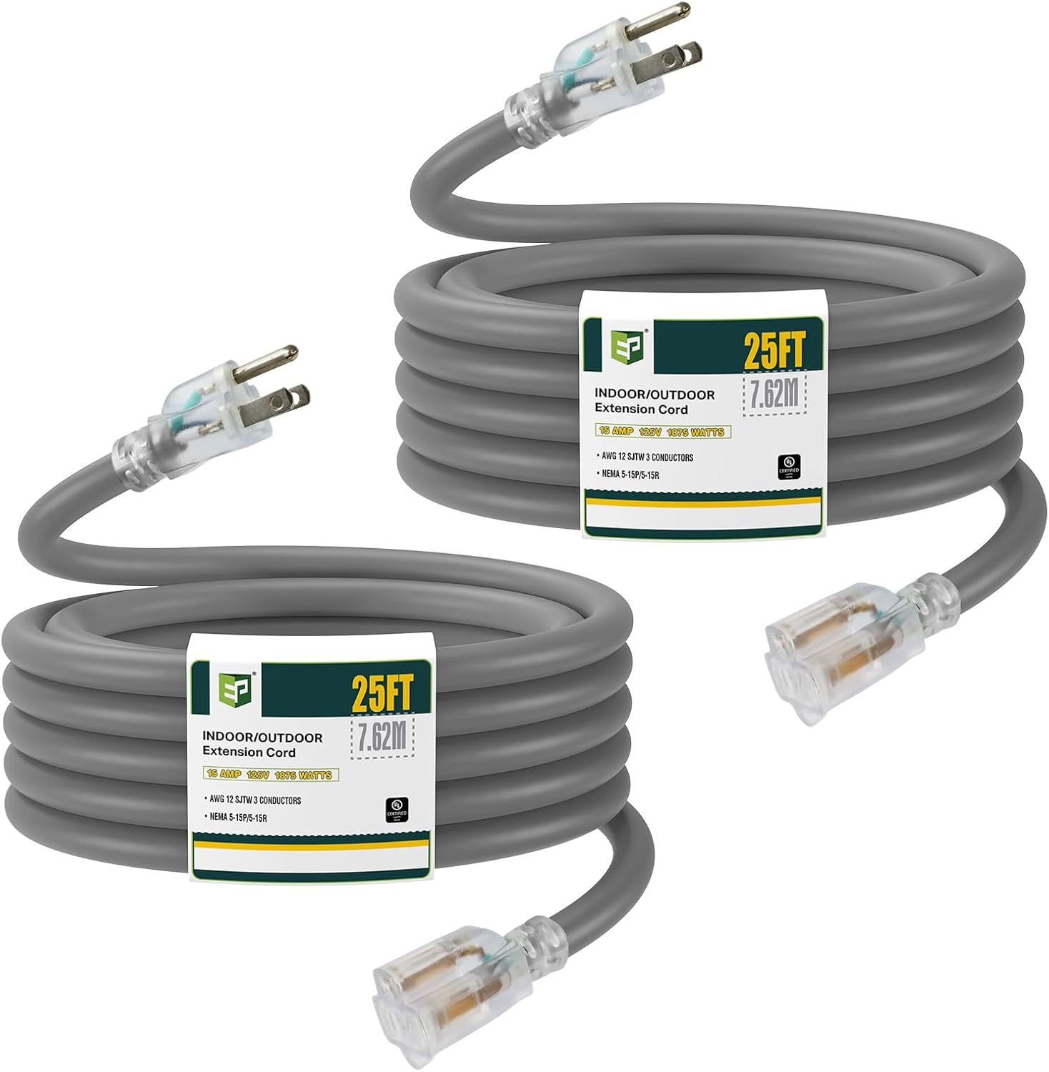 Heavy Duty 25 Ft Lighted Outdoor Extension Cord for All Uses