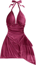 Womens Tie Dye Halter V Neck Mini Dress - Backless Bodycon