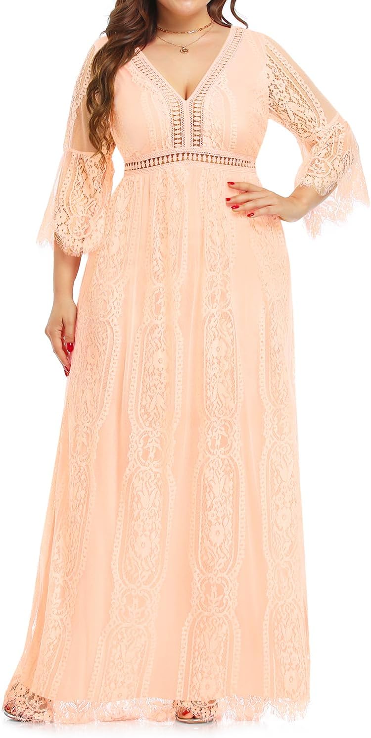 Plus Size Wedding Dress Boho - Maxi Bridal Shower Formal Lace