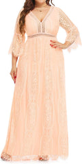 Plus Size Wedding Dress Boho for Women - Pink Lace Maxi Formal