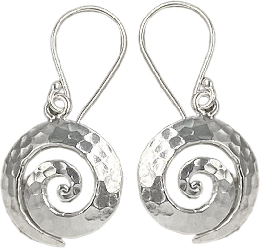 Handmade Sterling Silver Hammered Spiral Dangle Earrings Gift
