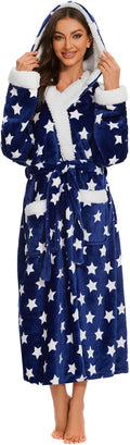 ccko Plush Robe for Women - Soft Fleece Hooded Bathrobe with Pockets