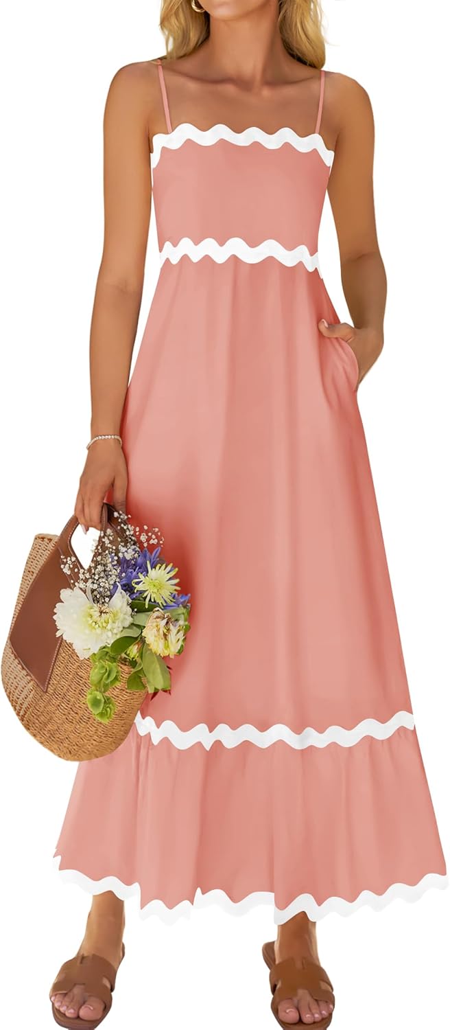 ZESICA Women's Summer Spaghetti Straps Backless Sundress