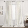 Natural Linen Curtains 102 in Length Semi Sheer Panels - Soft Light