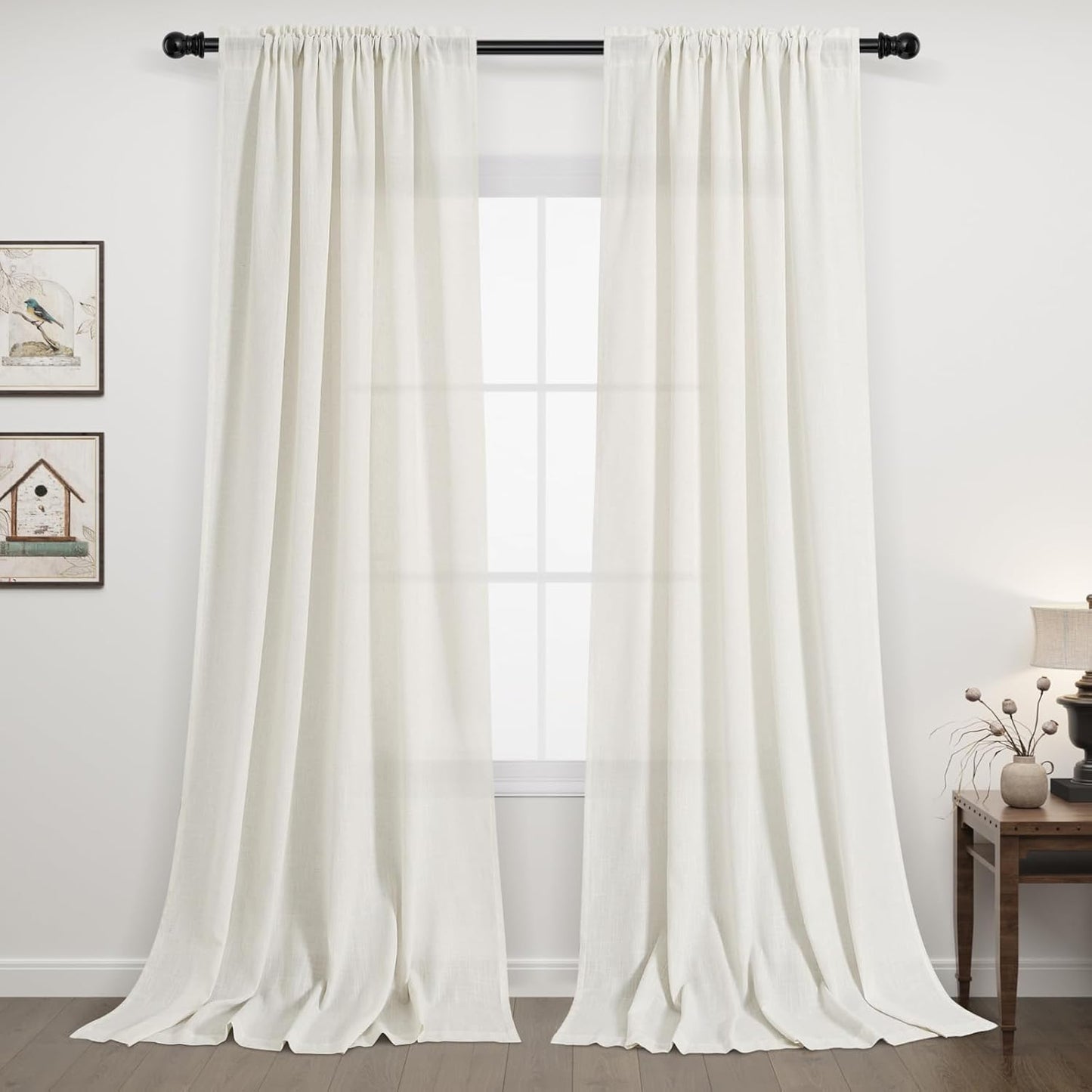 Guken Natural Linen Curtains 102 Inch Length for Cozy Spaces