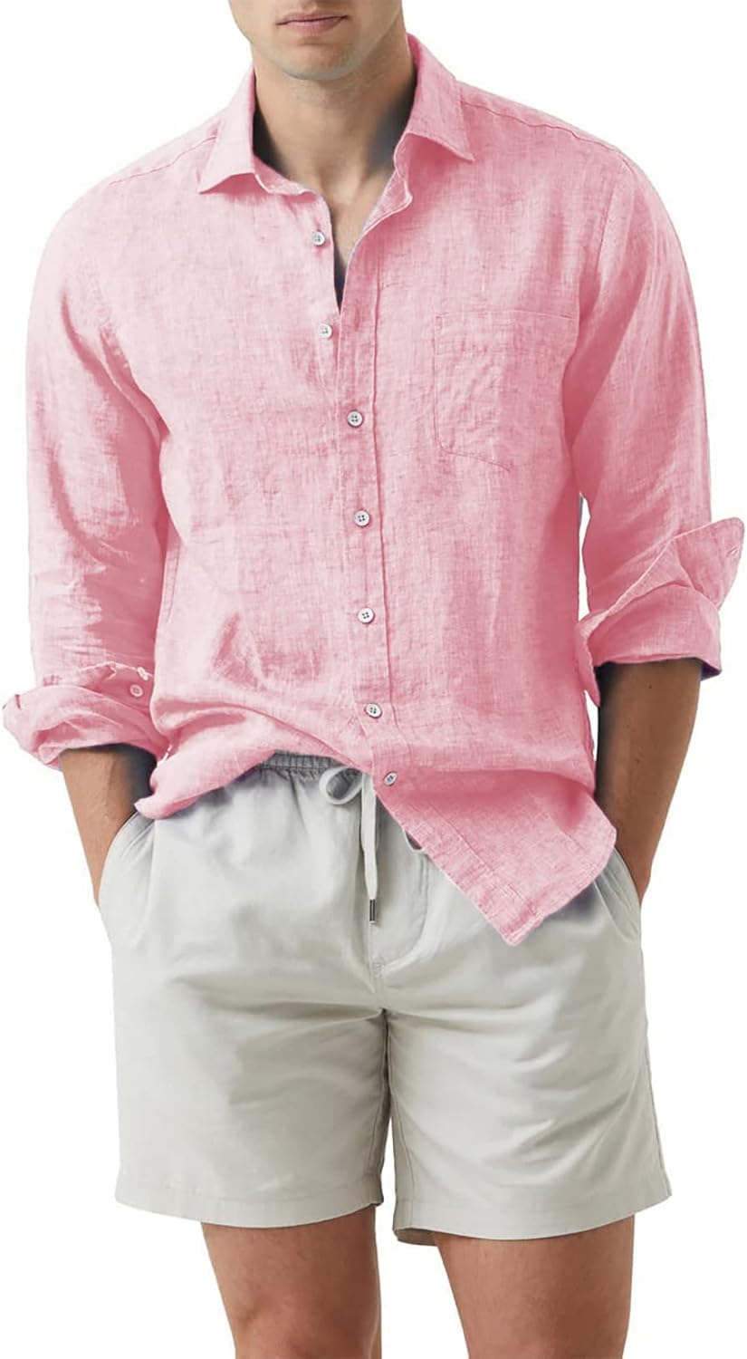 Stylish Button Down Shirt for Men - Casual Cotton Linen Wear